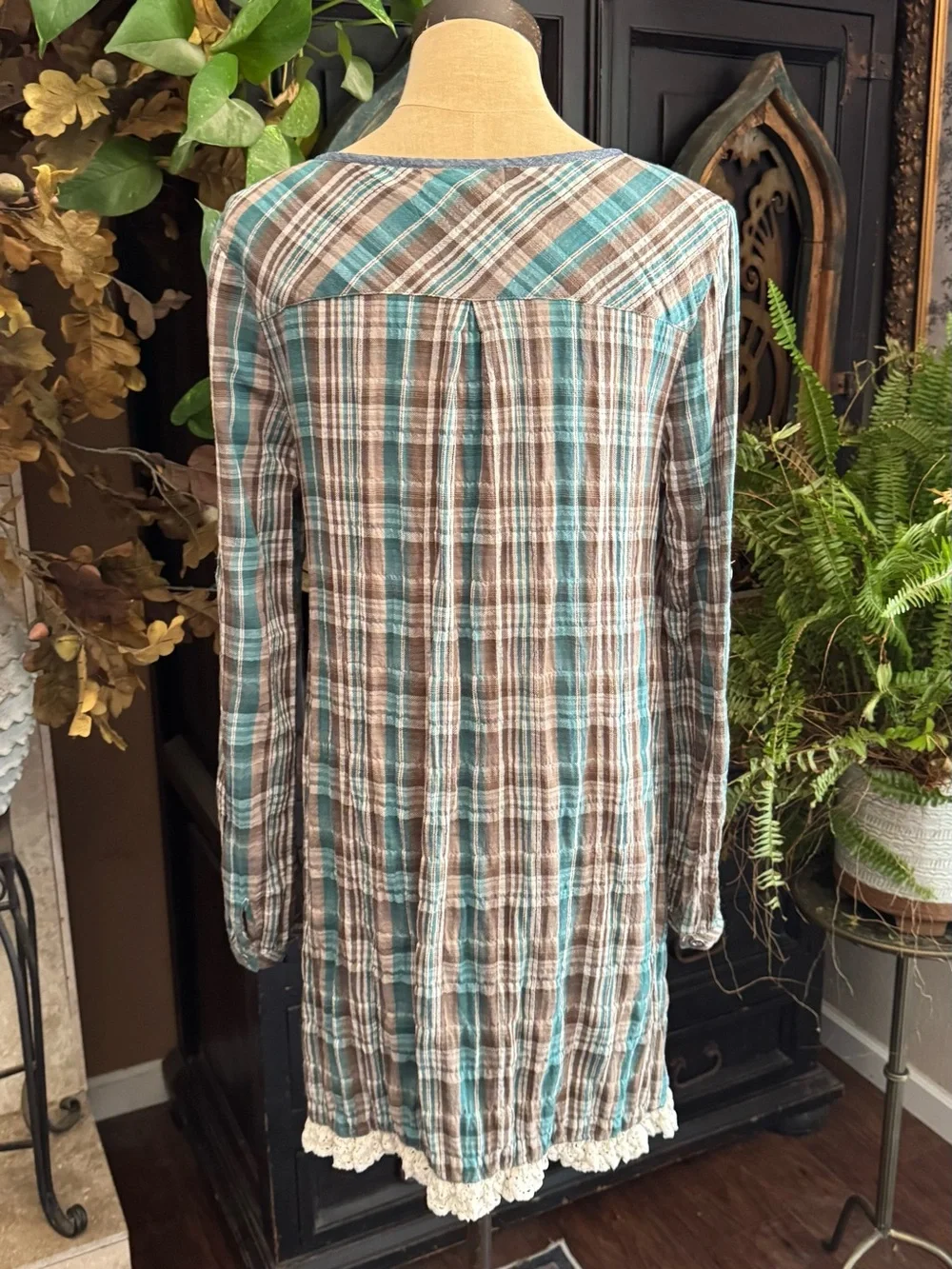 Altar’d State Plaid Cotton Tunic Dress Small Cottagecore Prairie Boho Whimsigoth